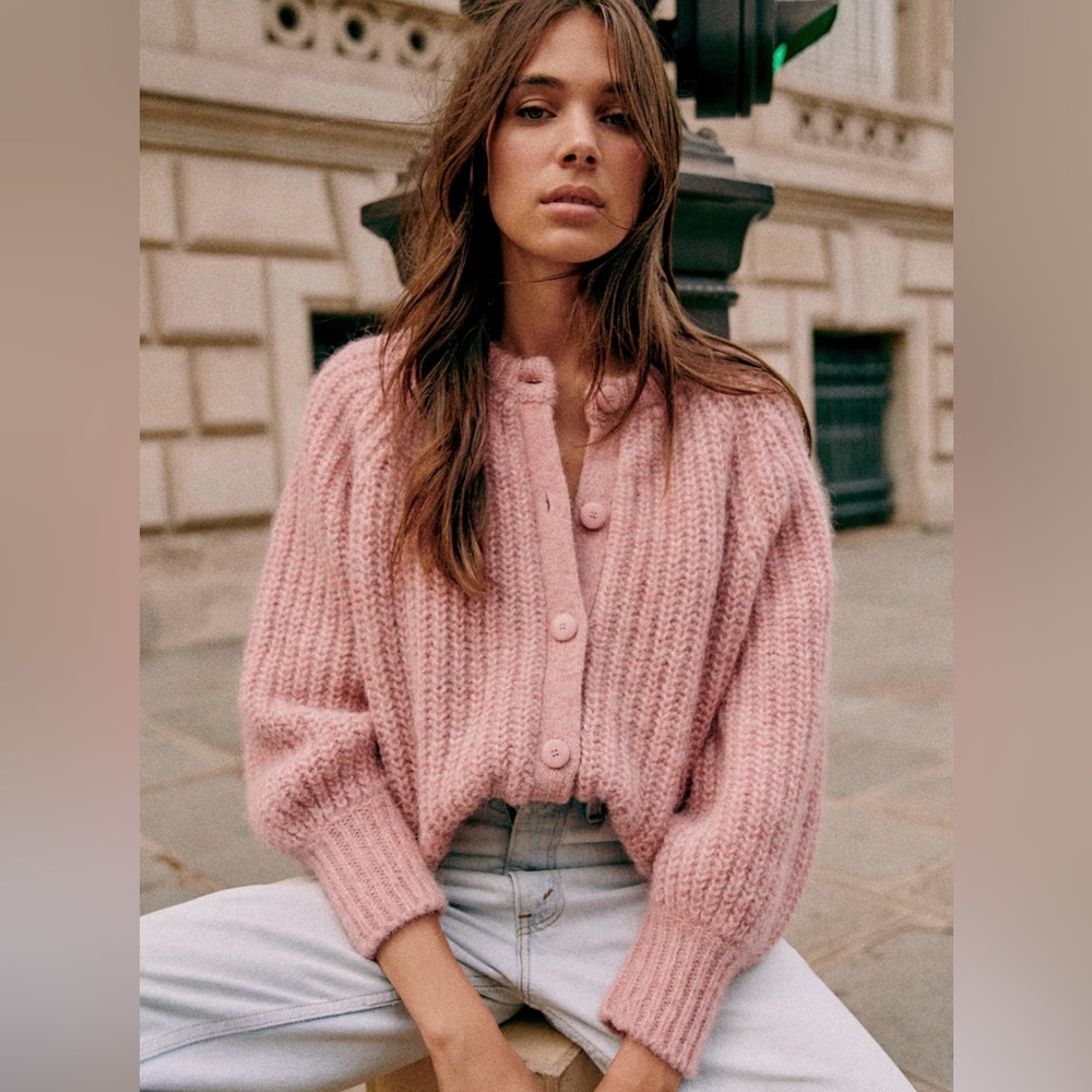 Sezane Emile Cardigan Rose Chiné/Mottled Pink, Size XS